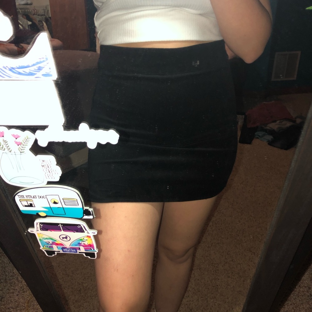Black velvet mini skirt